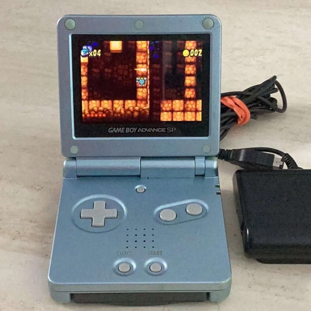 Gameboy Advance SP Console 101 Back Lit AGS-101 Pearl Blue Nintendo GBA Charger